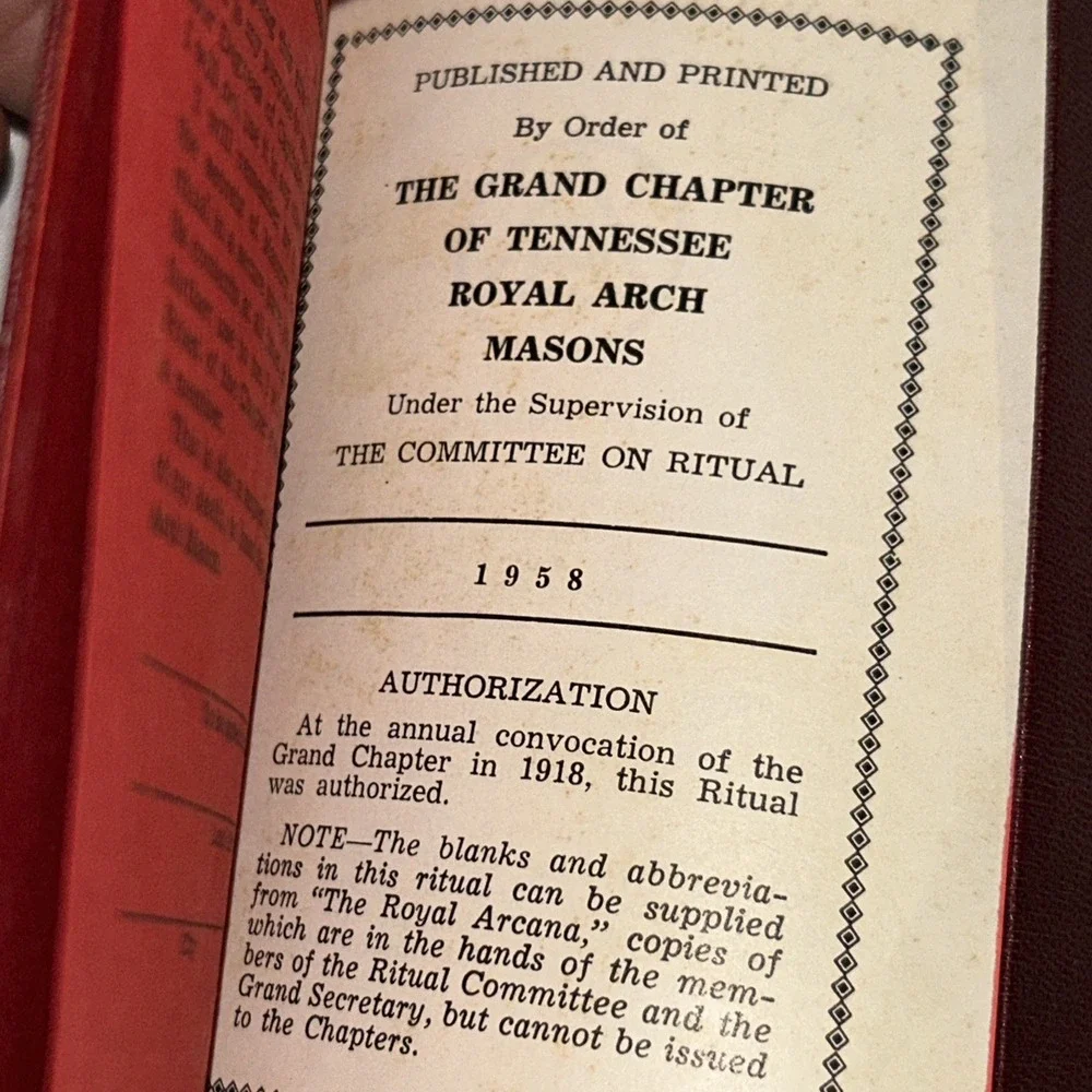 Personal Free Mason Masonic Ritual Book Secret‎ Burgundy Tennessee 1958